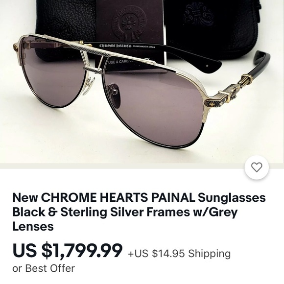 GENUINE DIAMOND accent CHROMED HEART Sunglasses With original case and wipe. - Picture 14 of 15